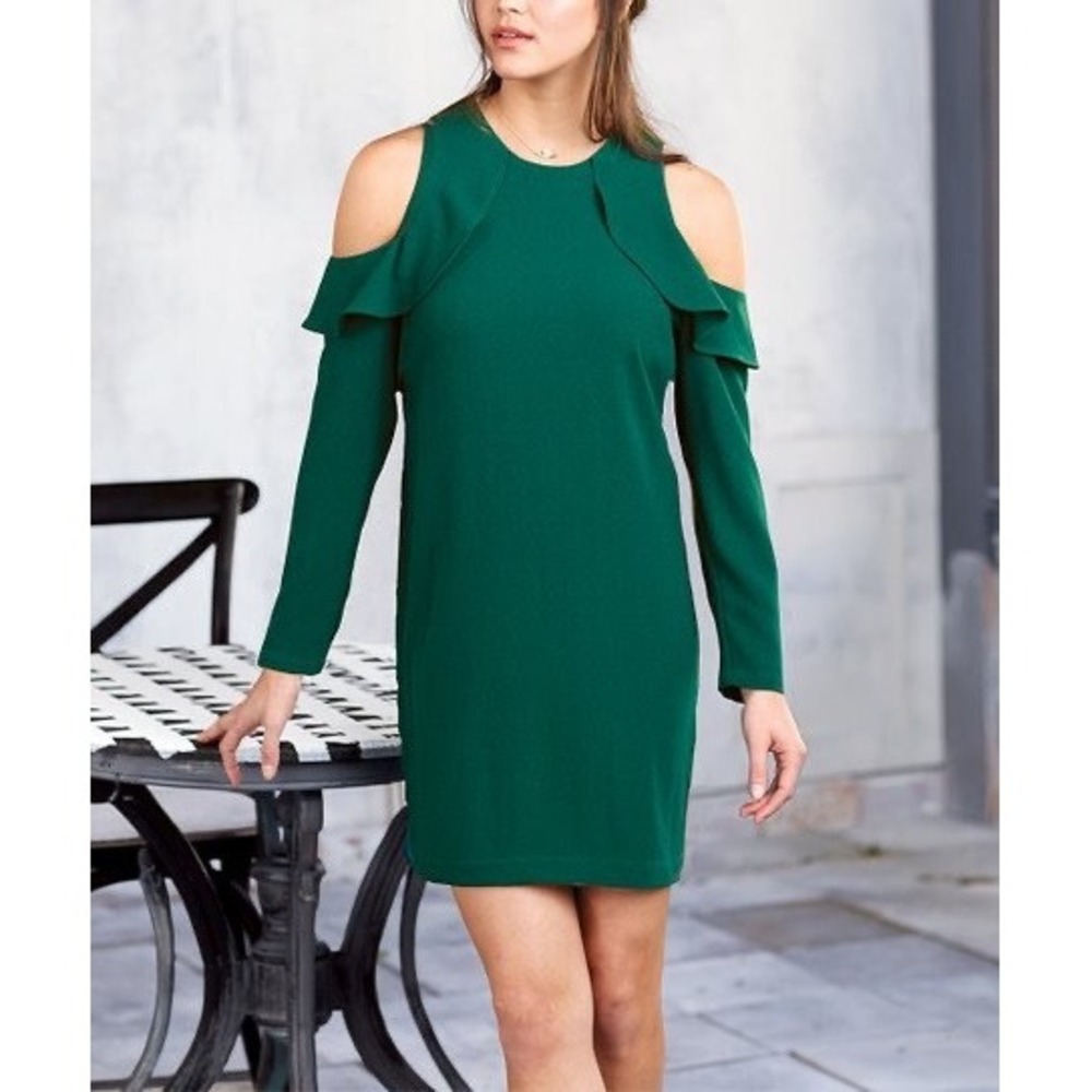 New Mud Pie Aria Green Cold Shoulder Ruffle Dress Peacock M